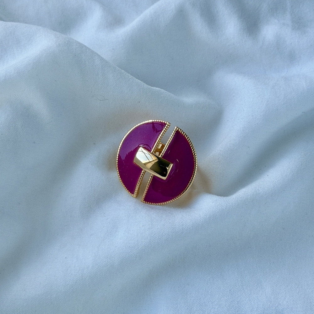 Enamel Pink Shield Ring - 18k Gold Plated Size 7.5